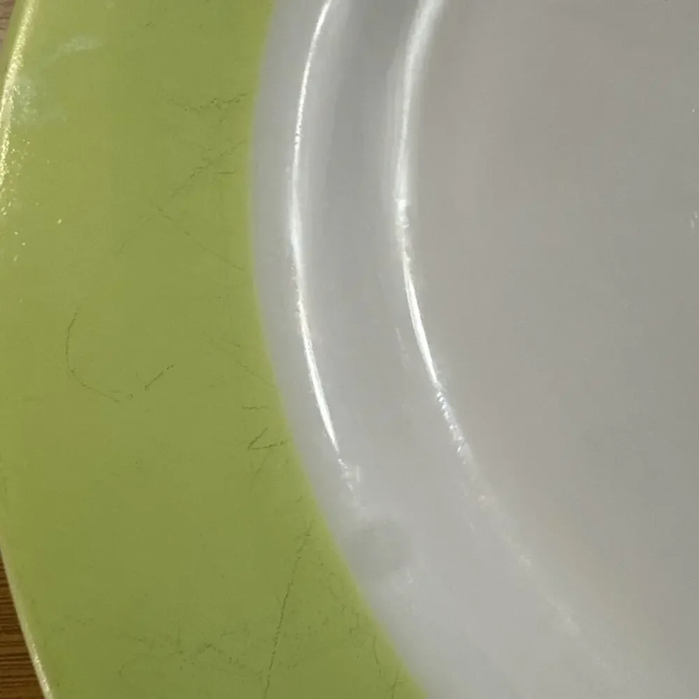 Set of 4 Pyrex Lime Green Band Dinner Plate Milk Glass MCM 10
